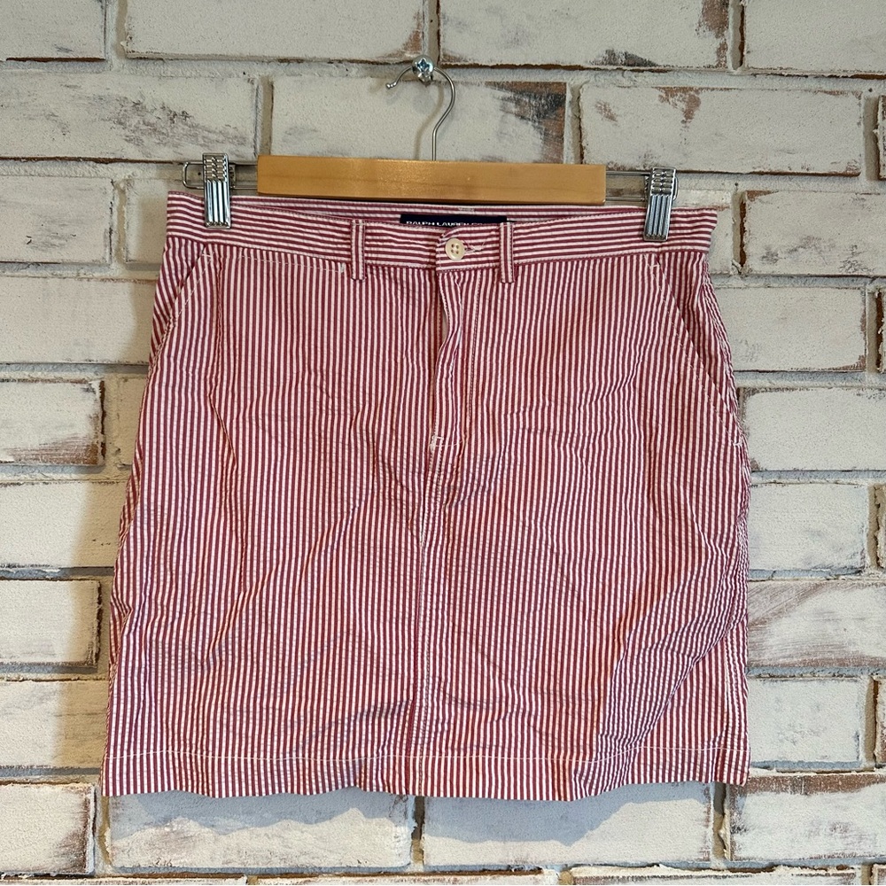Ralph Lauren Sport Seersucker red white stripe skirt size 2